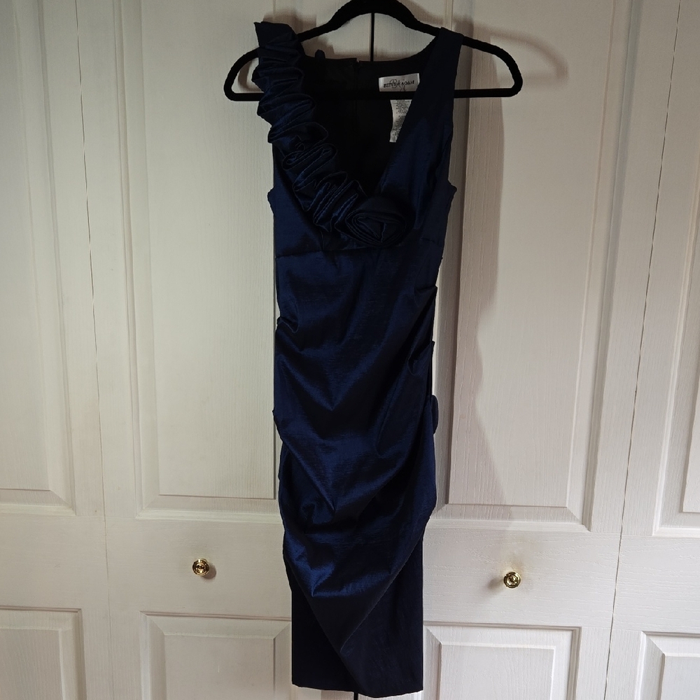 Betsy & Adam Blue Asymmetrical Ruched Cocktail Dress